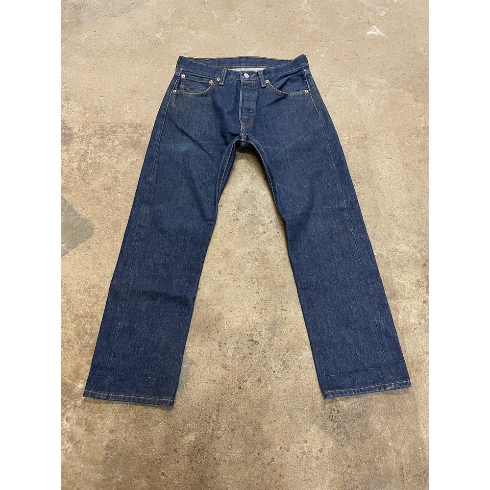 Levis 501 Jeans Mens 32x28 Dark Wash Blue Straight Leg Button Fly Waterless